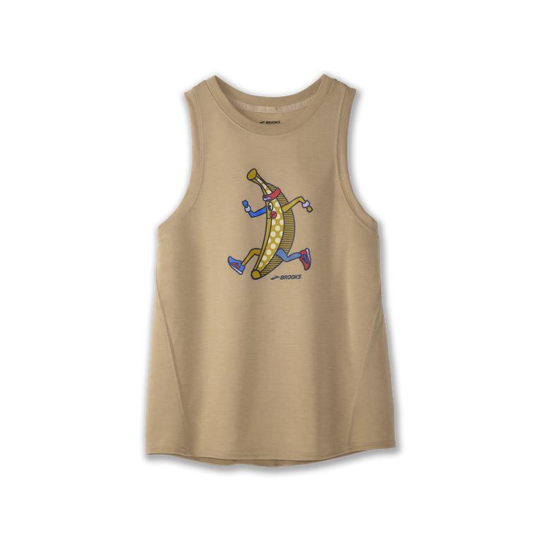 Brooks Distance Graphic Running Tank Top - Women's - Heather Oatmeal/Banana/Black (98621-IRAE)